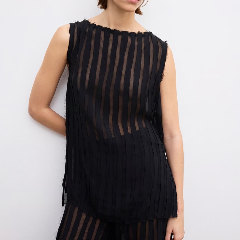 House of Dagmar Striped Sheer Top Black Size 38